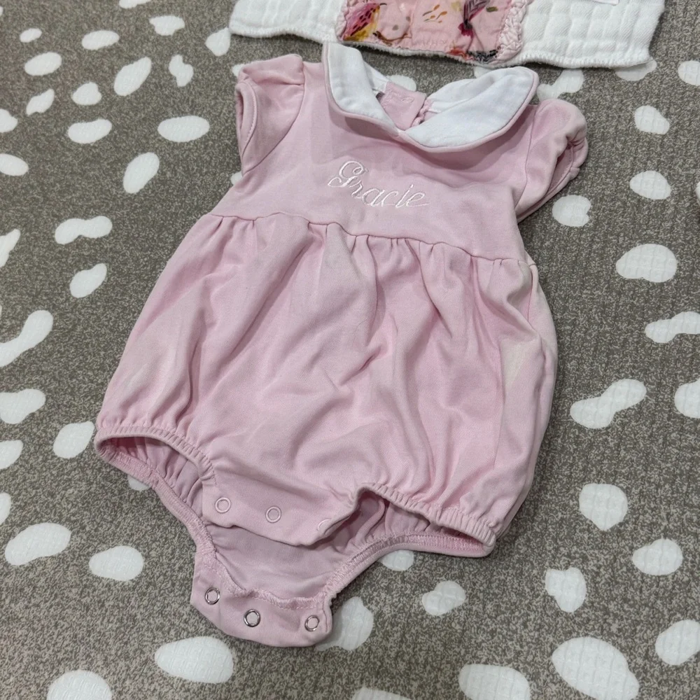 Gracie monogrammed bundle lot baby girl embroidered coverall bubble pima collar